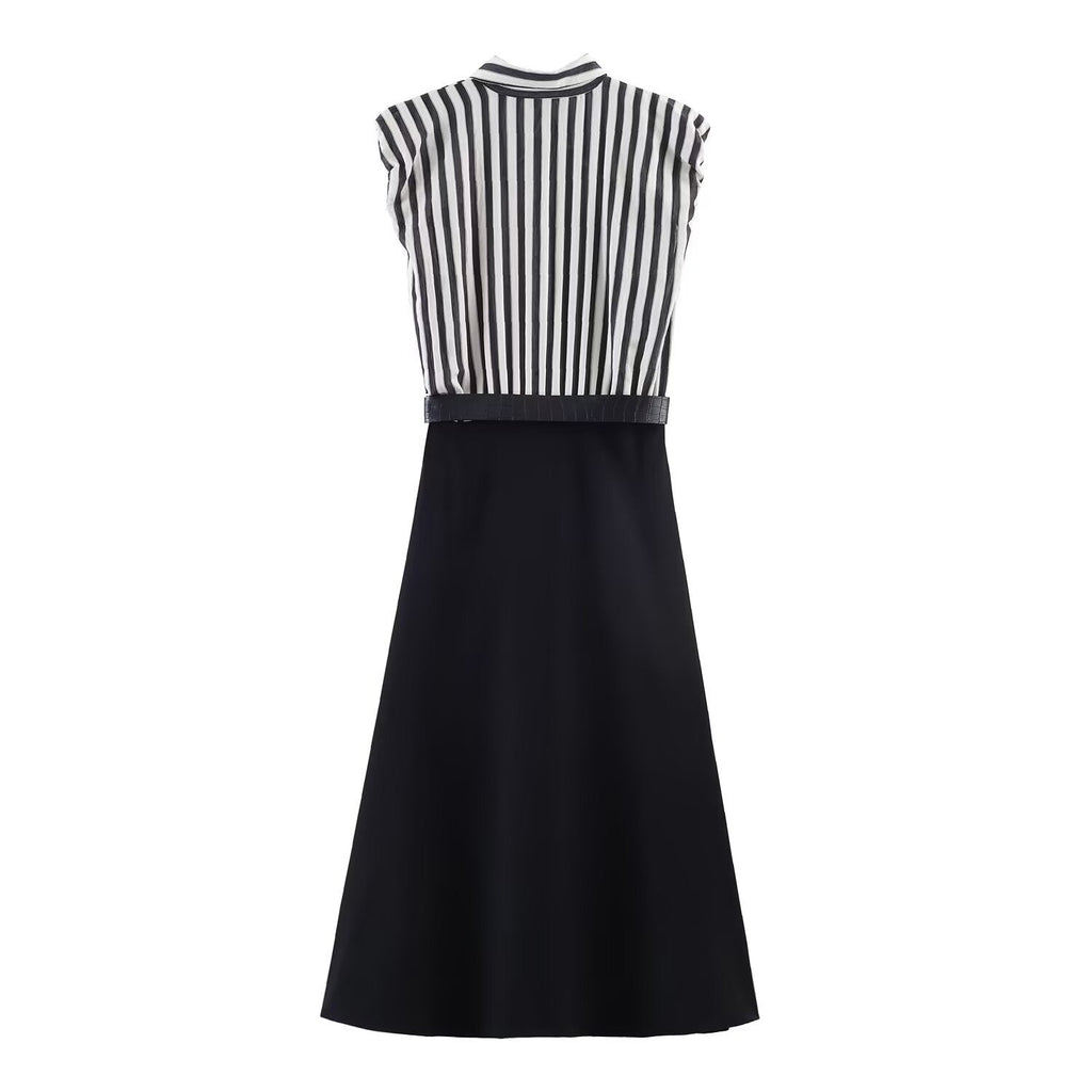 Women's Striped Jumpsuit with Decorative Belt