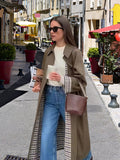 Women's Elegant Trench Coat with Plaid Interior and Loose Cut