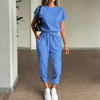Women's Casual Two-Piece Set with Elastic Waist and Side Pockets
