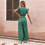 Elegant Jumpsuit with Waist Belt and Ruffle Details