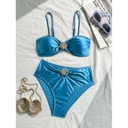 Women's Bandeau Bikini with Elegant Shell Detail and High-Leg Cut