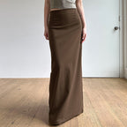Women's Elegant Midi Skirt with Side Slit and Elastic Waistband