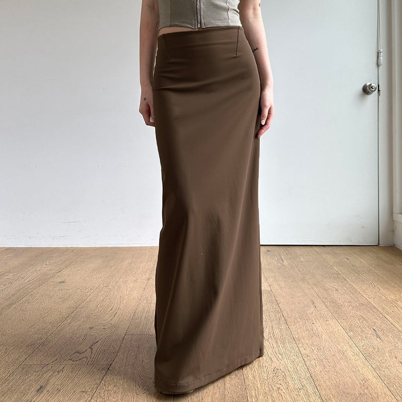 Women's Elegant Midi Skirt with Side Slit and Elastic Waistband