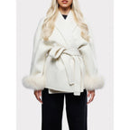 Women's Elegant Hooded Jacket with Faux Fur Trim