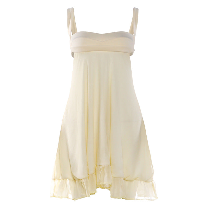 Women's Chiffon Dress with Flowing Hem and Sweetheart Neckline