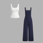 Women's Casual Tank Top and Wide-Leg Overalls Set