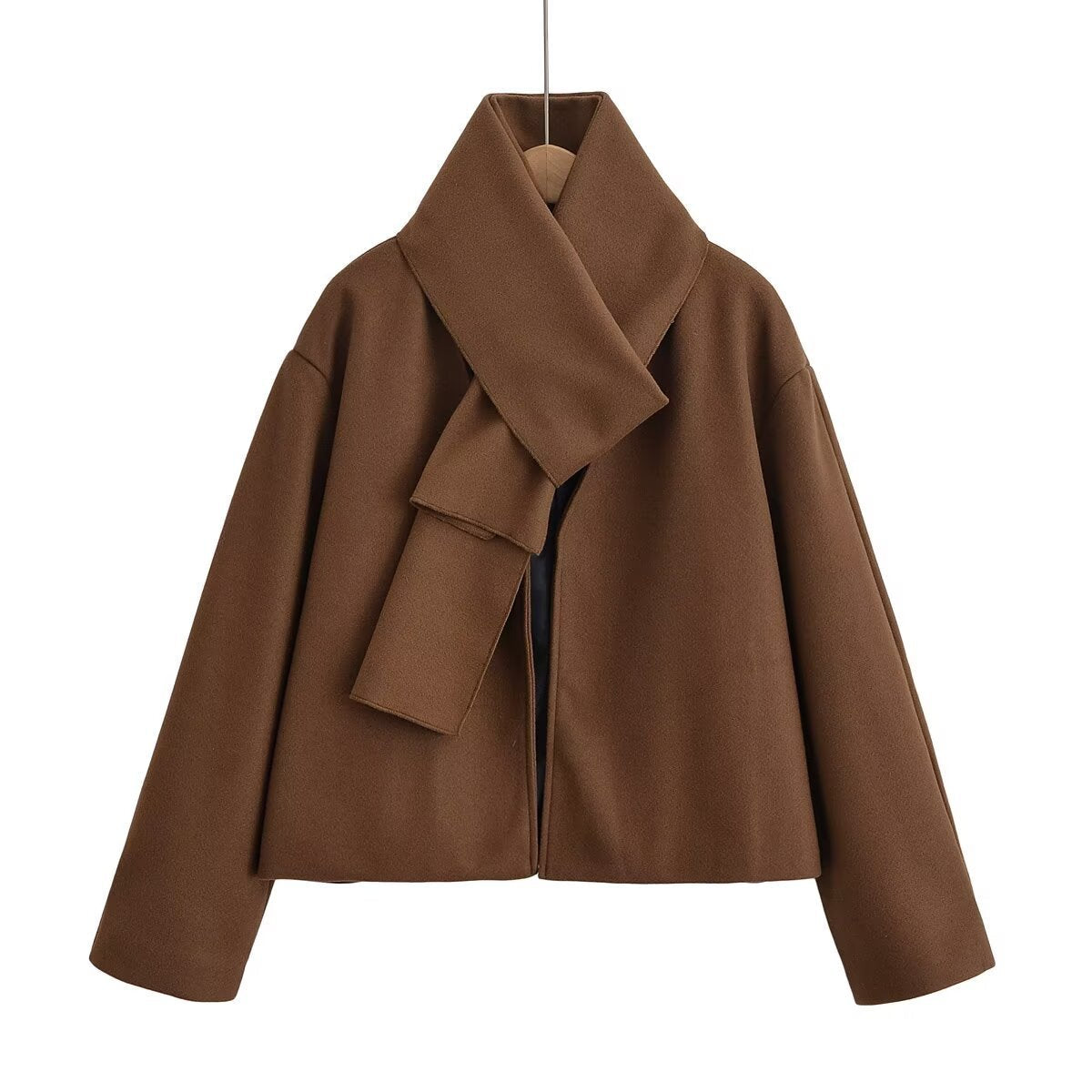 Women's Elegant Cropped Jacket with Large Collar
