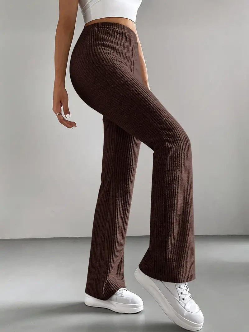 Women's High-Waisted Ribbed Flared Trousers