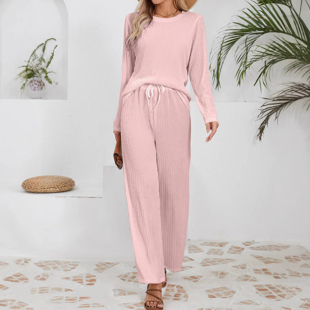 Women's Casual Ribbed Lounge Set with Elastic Waist