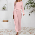 Women's Casual Ribbed Lounge Set with Elastic Waist