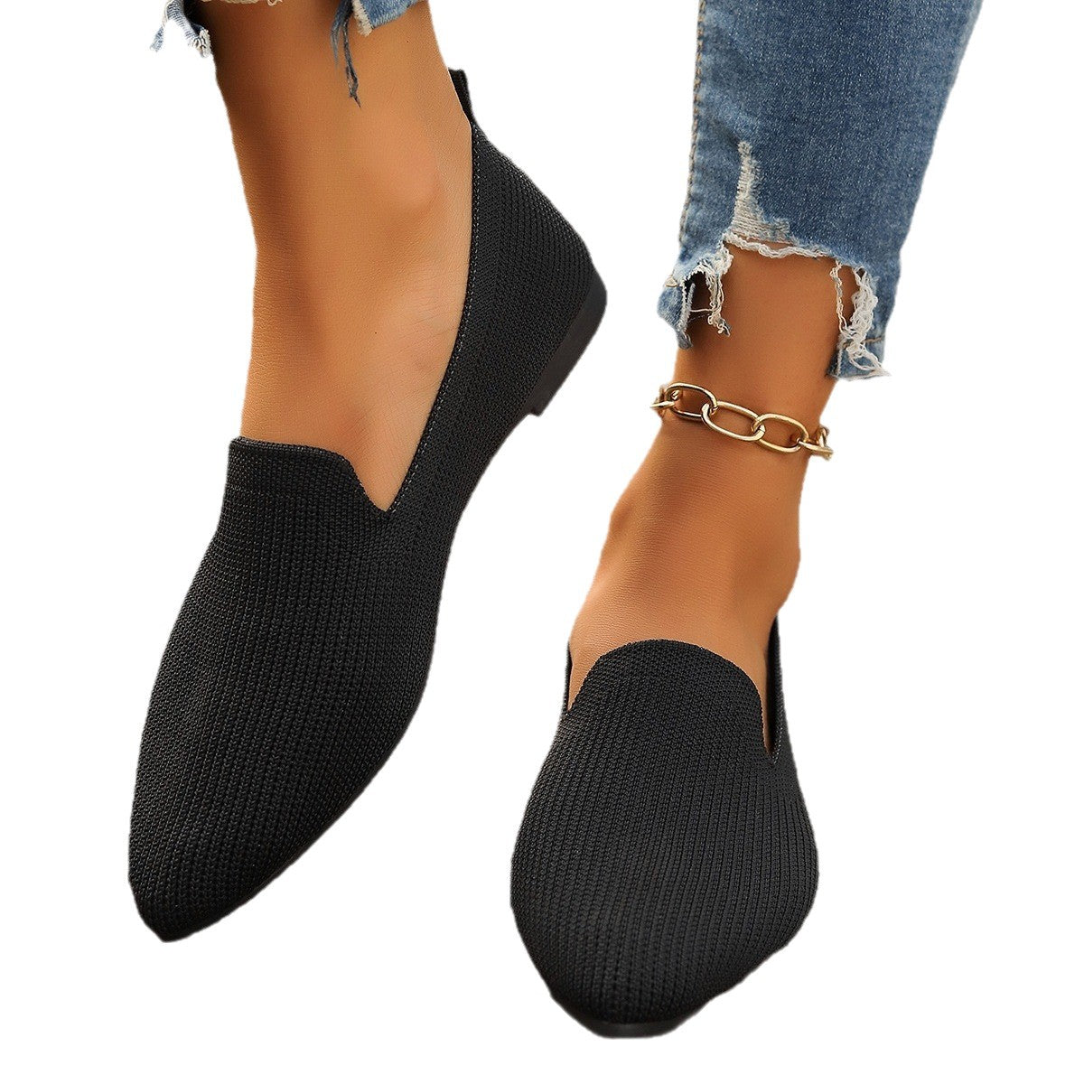 Women's Breathable Knit Slip-Ons with V-Neck Detail