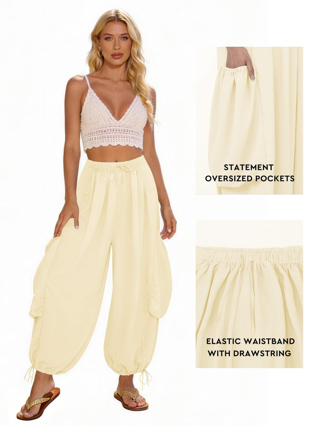 Women's Comfortable Casual Pants with Oversized Pockets and Elastic Waistband