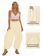 Women's Comfortable Casual Pants with Oversized Pockets and Elastic Waistband