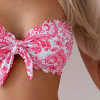 Women's Bandeau Bikini with Floral Embroidery