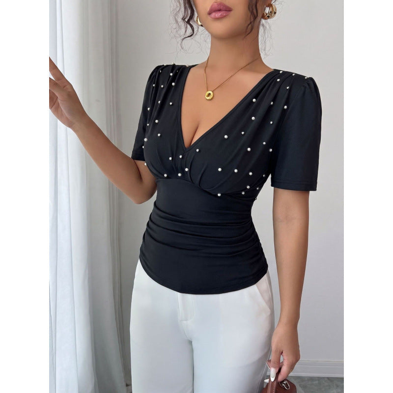 Women's Elegant Blouse with Pearl Detail