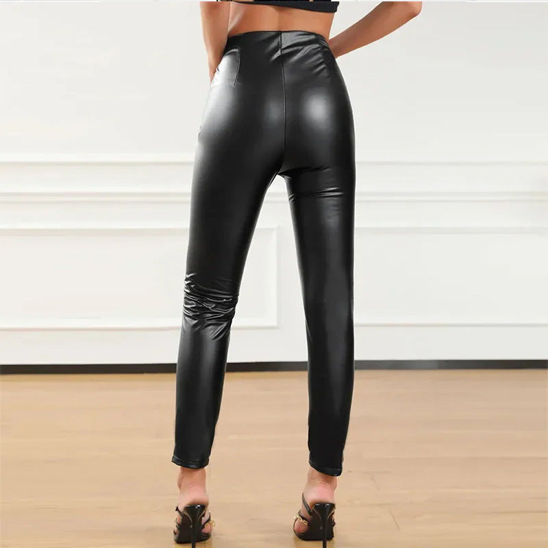 Women's Faux Leather Pants with Zipper