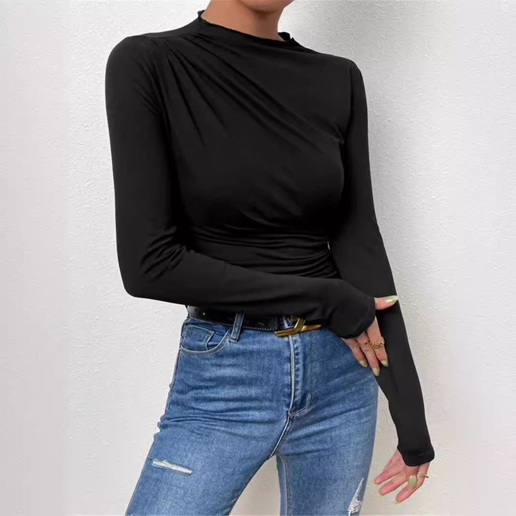 Women's Elegant Long-Sleeve Shirt with Ruching