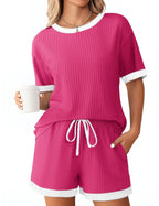 Women's Comfortable Leisure Set with Ribbed Texture and Elastic Waistband