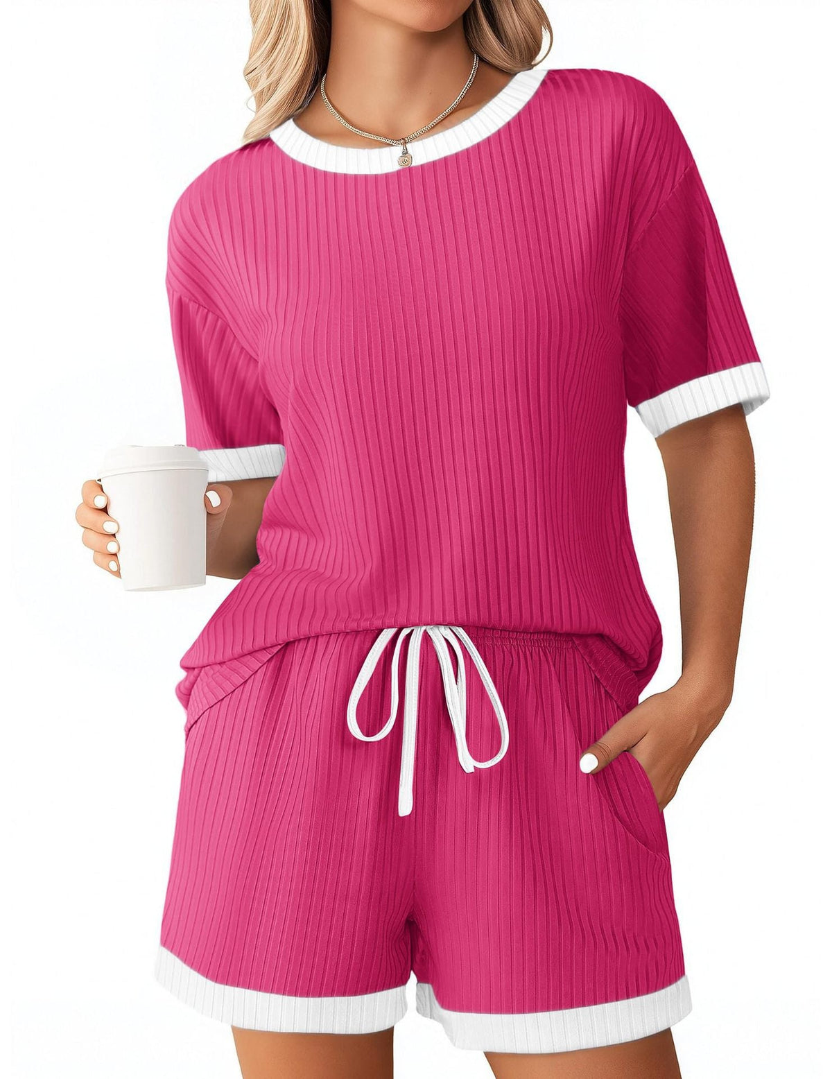 Women's Comfortable Leisure Set with Ribbed Texture and Elastic Waistband