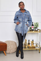 Denim Jacket with Belt Detail