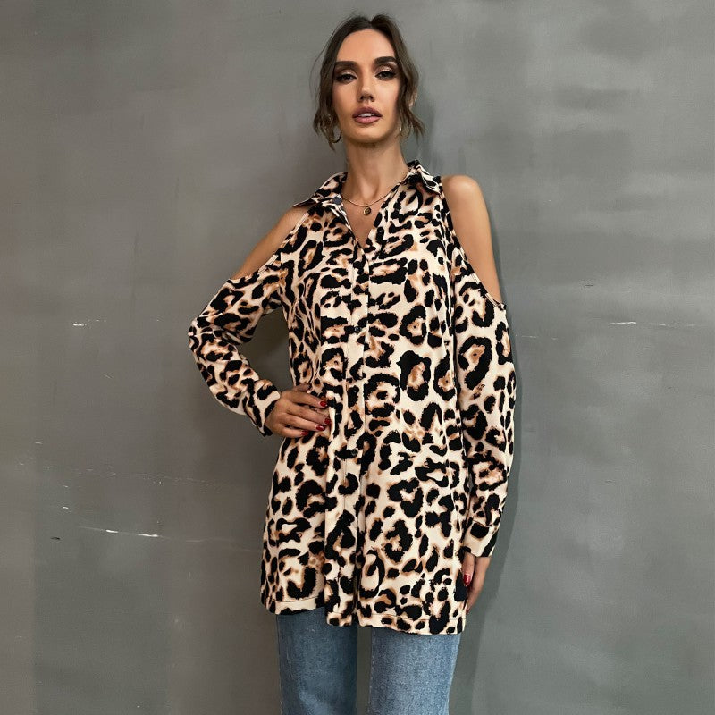 Women's Off-the-Shoulder Leopard Print Blouse