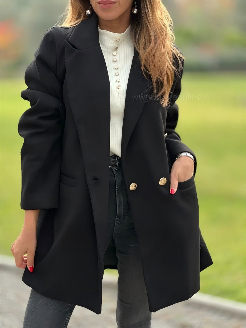 Elegant Long Blazer with Statement Buttons