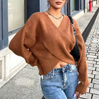 Women's Cropped Wrap Sweater in Textured Material