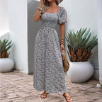 Women's Colorful Floral Summer Jumpsuit with Puff Sleeves