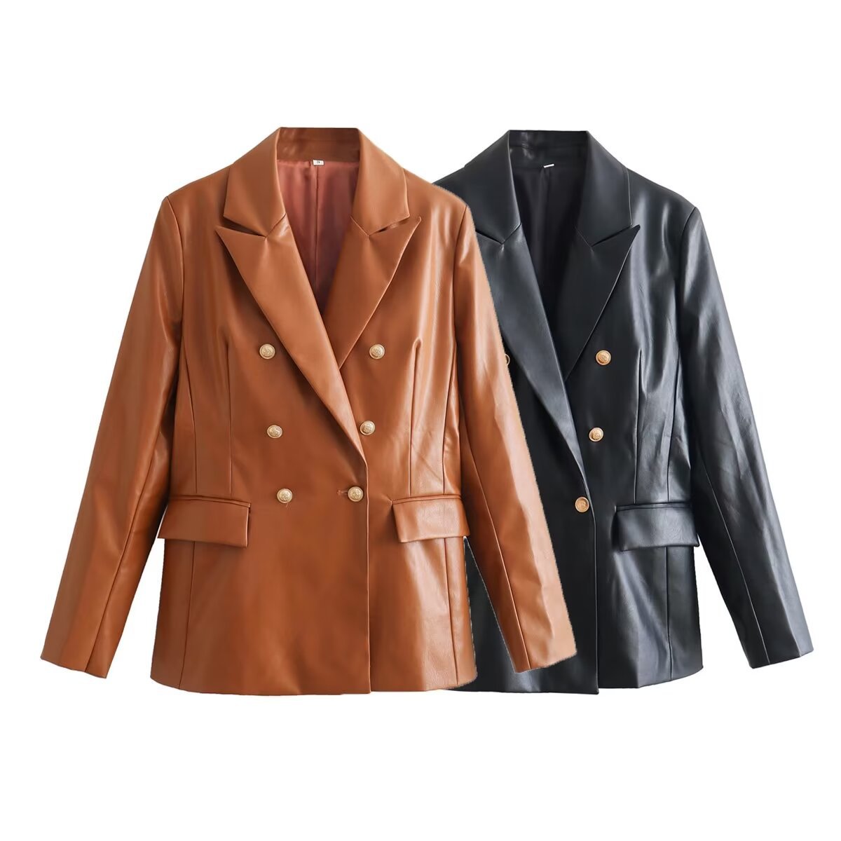 Women's Double-Breasted Faux Leather Blazer