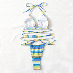 Women's Bandeau Bikini with Fashionable Stripes and Adjustable Strap System