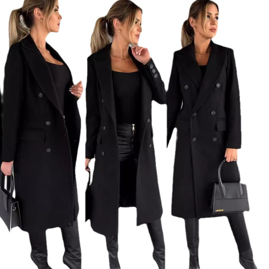 Elegant Double-Breasted Coat with Belt