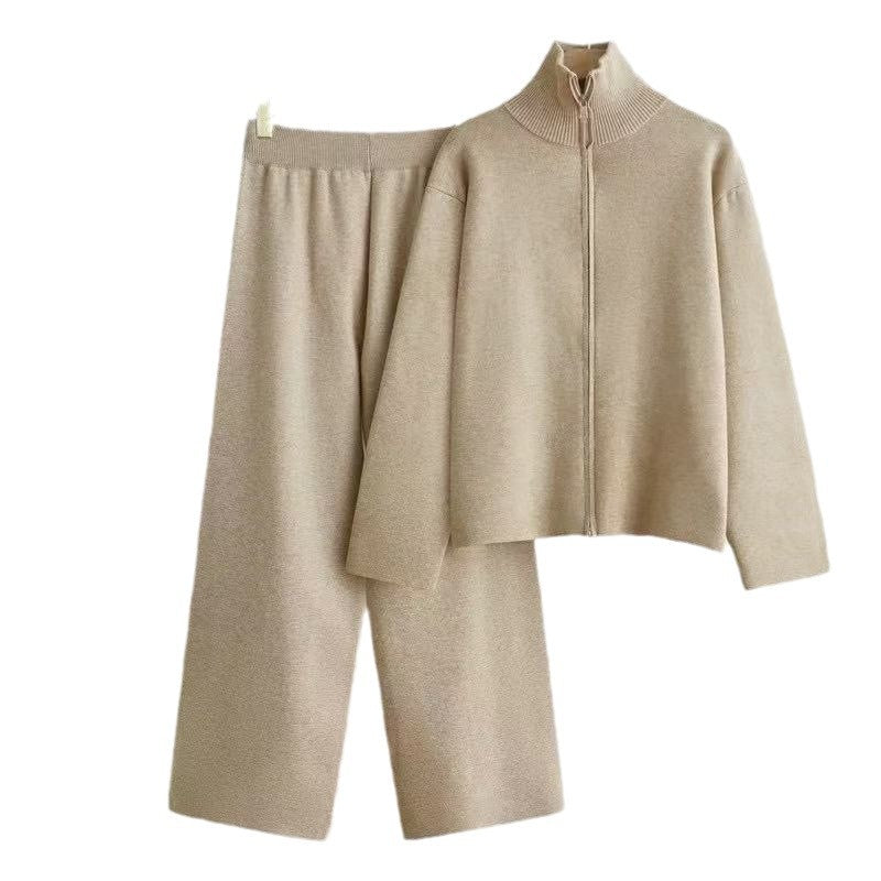 Women's Cozy Knit Loungewear Set with High Collar