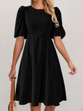 Women's A-Line Dress with Voluminous Puff Sleeves