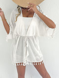 Women's Elegant Beach Poncho with Tassels