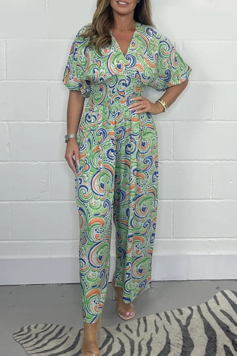 Flowy Paisley Print Jumpsuit with Waist Detail