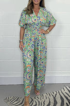Flowy Paisley Print Jumpsuit with Waist Detail