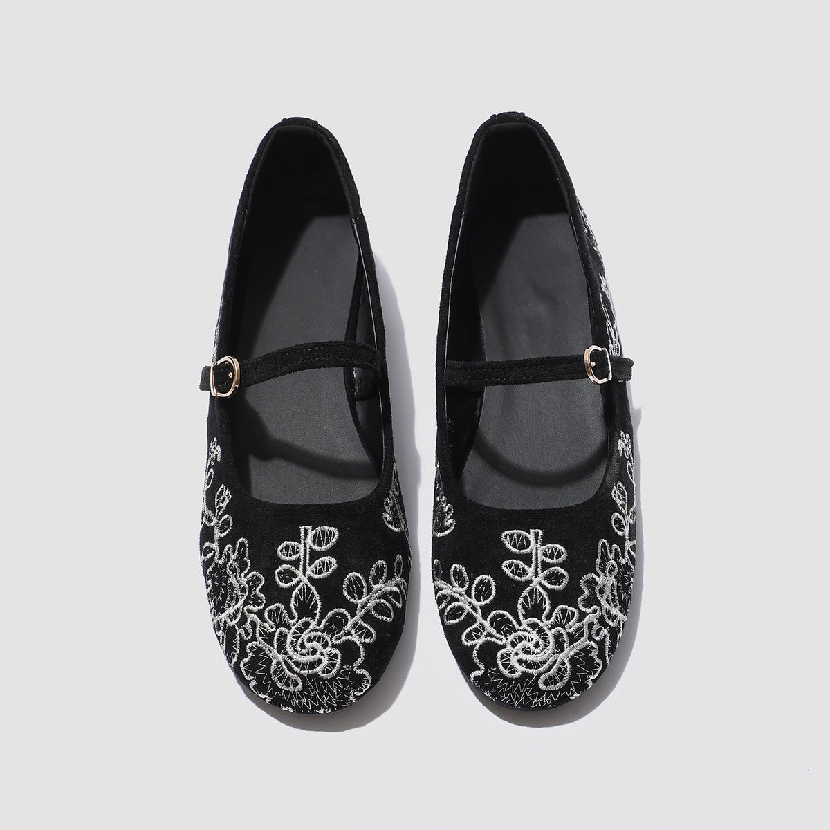 Women's Ballerina Flats with Floral Pattern and Strap Design
