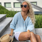 Women's Fluffy Cardigan with Puff Sleeves