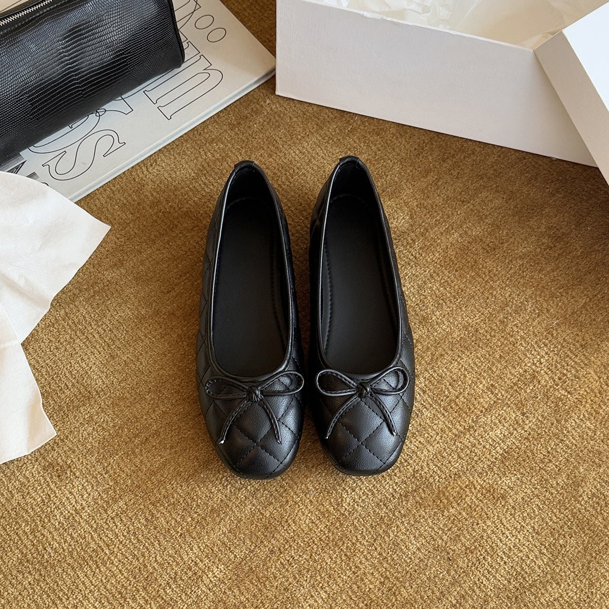 Women's Plaid Ballet Flats with Decorative Bow