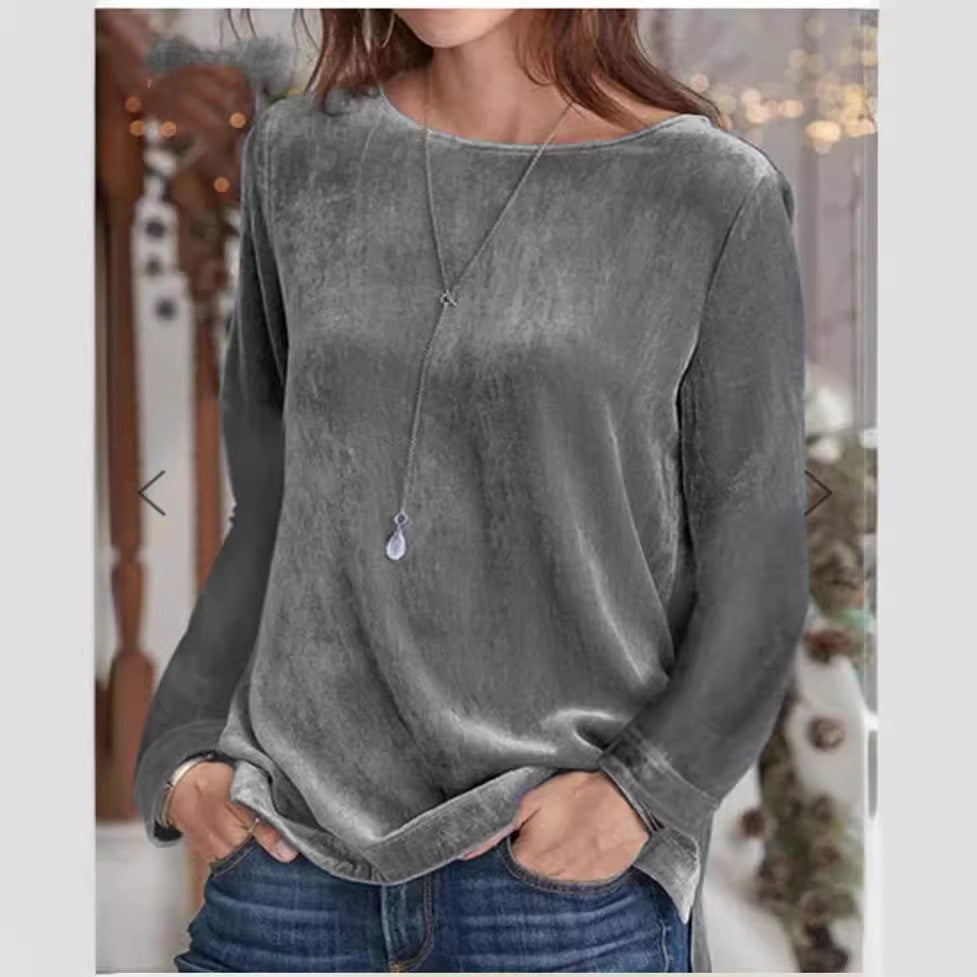 Women's Long-Sleeve Fleece Blouse with Round Neck