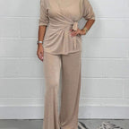 Women's Casual Lounge Set with Knot Detail and Wide-Leg Cut