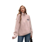 Women's Fluffy Mock Neck Sweater with Zipper