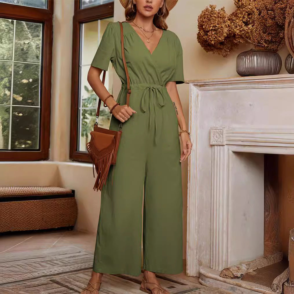 Casual Wide-Leg Jumpsuit with Waist Belt