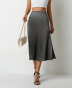 Women's Elegant Satin Midi Skirt with Flowing Cut and High Waist