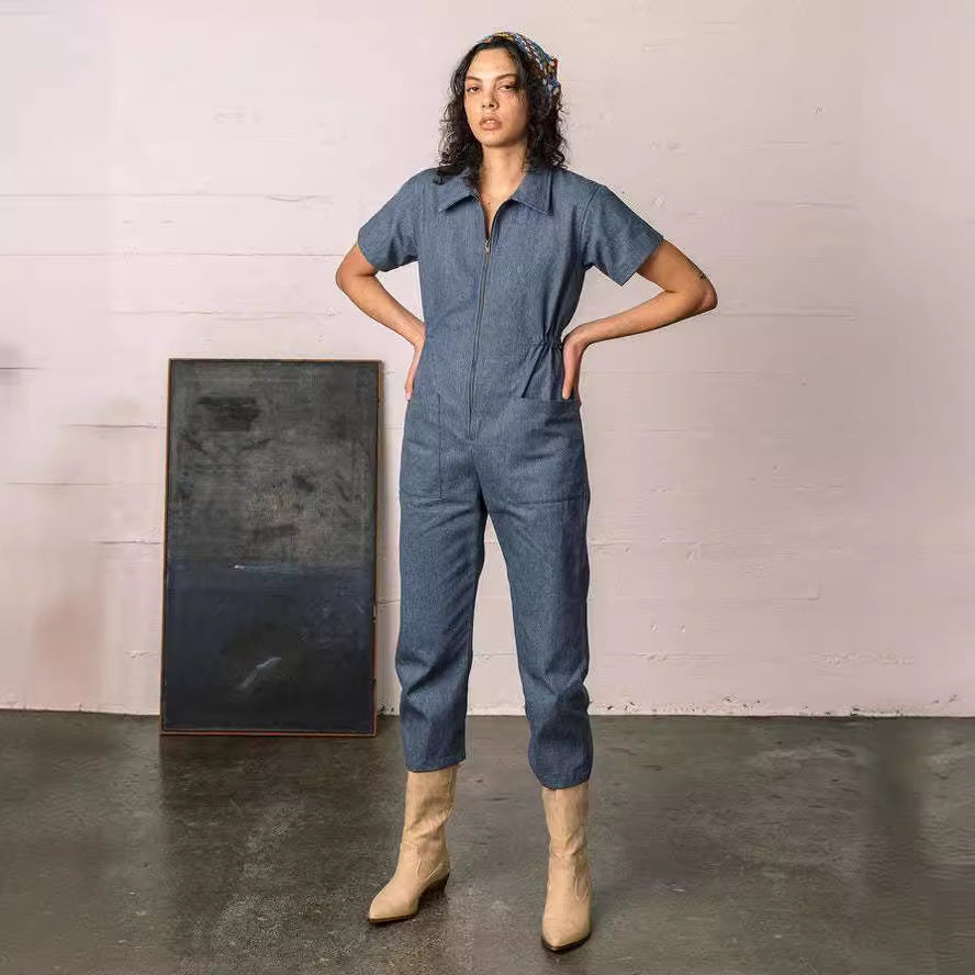 Women's Casual Jumpsuit with Pockets and Zipper