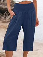 Women's Elegant Culottes with Elastic Waistband and Pockets