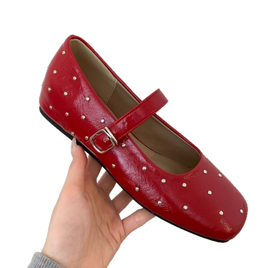 Women's Ballet Flats with Decorative Buckle and Sparkling Design