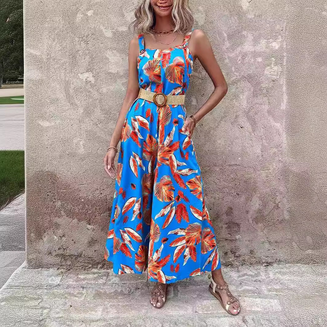 Women's Casual Floral Print Wide-Leg Jumpsuit