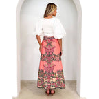 Women's Maxi Skirt with Ornate Embellishments and Elastic Waistband