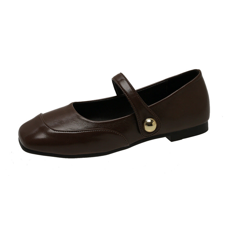 Women's Leather Ballet Flats with Elegant Strap